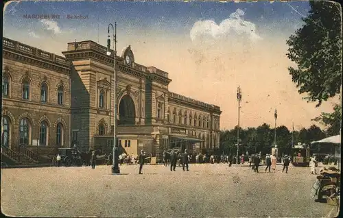 Magdeburg Sachsen Anhalt Bahnhof Strassenbahn Pferdekutsche Kat. Magdeburg