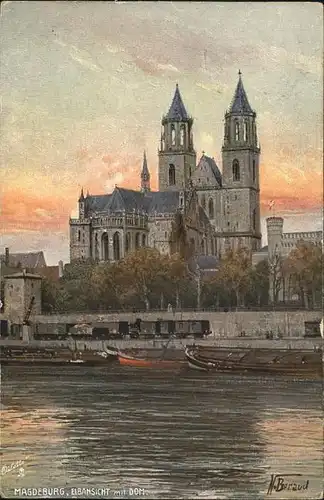 Magdeburg Sachsen Anhalt Elbe Dom Schiffe Eisenbahn Kuenstlerkarte Oilette Beraud Kat. Magdeburg