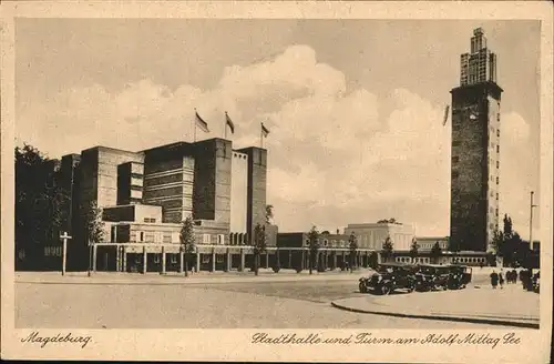 Magdeburg Sachsen Anhalt Stadthalle Turm am Adolf Mittag Platz Autos Kat. Magdeburg