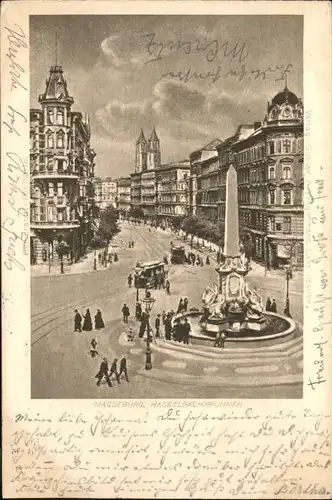 Magdeburg Sachsen Anhalt Hasselbachbrunnen Strassenbahn Kat. Magdeburg