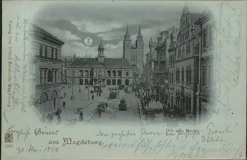 Magdeburg Sachsen Anhalt Alter Markt bei Nacht Mond Kat. Magdeburg