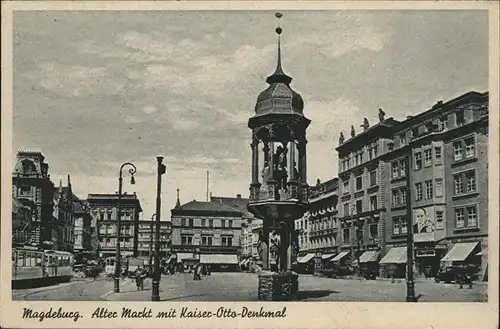 Magdeburg Sachsen Anhalt Alter Markt Kaiser Otto Denkmal Strassenbahn Kat. Magdeburg