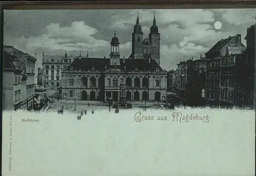 Magdeburg Sachsen Anhalt Rathaus bei Nacht Mond Kat. Magdeburg