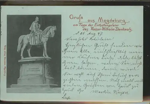Magdeburg Sachsen Anhalt Kaiser Wilhelm Denkmal Enthuellungsfeier Kat. Magdeburg