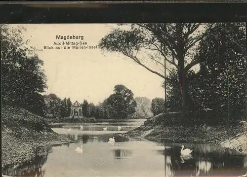 Magdeburg Sachsen Anhalt Adolf Mittag See Schwaene Marien Insel Kat. Magdeburg