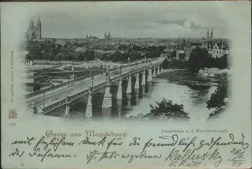 Magdeburg Sachsen Anhalt Bruecke Panorama bei Nacht Mond Kat. Magdeburg