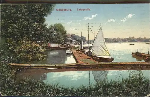 Magdeburg Sachsen Anhalt Salzquelle Segelboote Steg Kat. Magdeburg