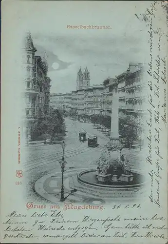 Magdeburg Sachsen Anhalt Hasselbachbrunnen Strassenbahn Kat. Magdeburg