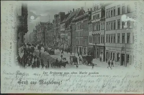 Magdeburg Sachsen Anhalt Breite Weg vom Alten Markt bei Nacht Monde Pferdewagen  Kat. Magdeburg