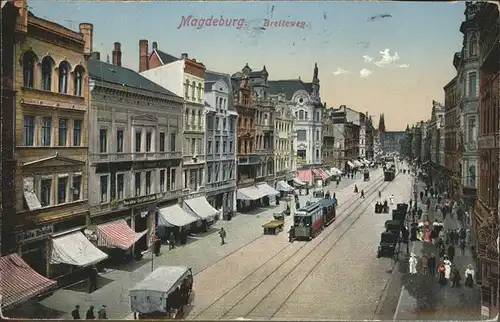 Magdeburg Sachsen Anhalt Breiteweg Strassenbahn Pferdewagen Autos Kat. Magdeburg