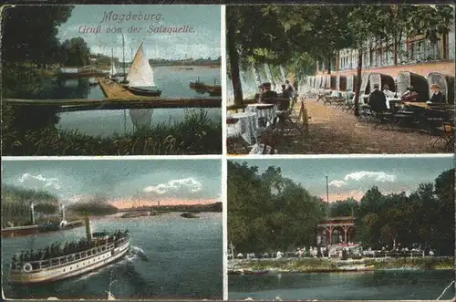 Magdeburg Sachsen Anhalt Salzquellen Terrasse Schif Segelboote Kat. Magdeburg