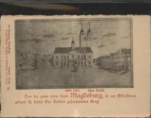Magdeburg Sachsen Anhalt Alter Markt alte Zeichnung Kat. Magdeburg