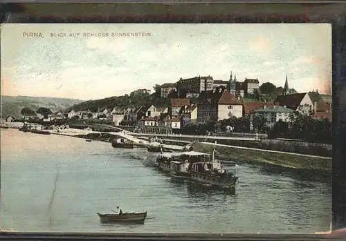 Pirna Schloss Sonnenstein Elbe Dampfer Kat. Pirna