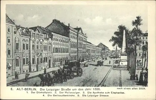 Berlin Leipziger Strasse um 1800 Pferdekutsche nach altem Stich Kat. Berlin