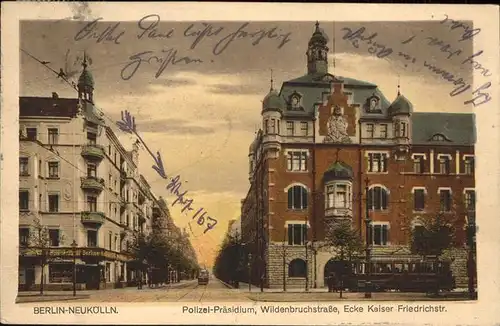 Neukoelln Polizei Praesidium Wildenbruchstrasse Kaiser Friedrich Strasse Strassenbahn  Kat. Berlin