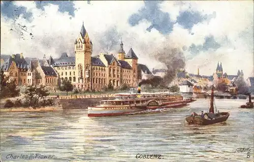 Coblenz Koblenz Partie am Rhein Schloss Kuenstlerkarte Kat. Koblenz