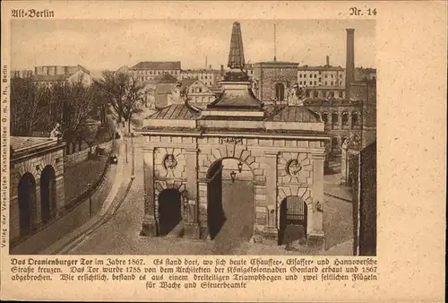 Berlin Oranienburger Tor im Jahre 1867 Alt Berlin Kat. Berlin