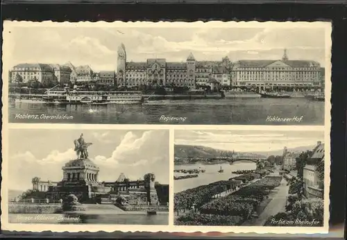 Koblenz Coblenz Praesidium Regierung Koblenzer Hof Denkmal Kaiser Wilhelm I Deutsches Eck Partie am Rheinufer Feldpost Kat. Koblenz