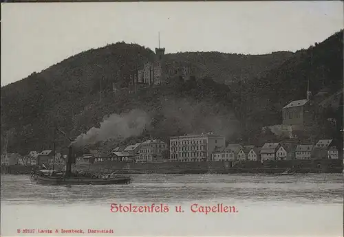 Stolzenfels Schloss und Capellen Rhein Dampfer Kat. Koblenz