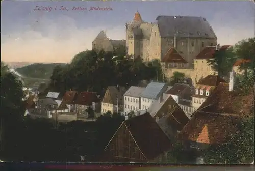 Leisnig Teilansicht mit Schloss Mildenstein Kat. Leisnig