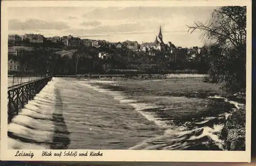 Leisnig Blick auf Schloss und Kirche Mulde Wehr Feldpost Kat. Leisnig