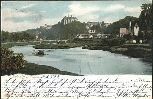 Leisnig Panorama mit Tragnitz Schloss Mildenstein Kat. Leisnig