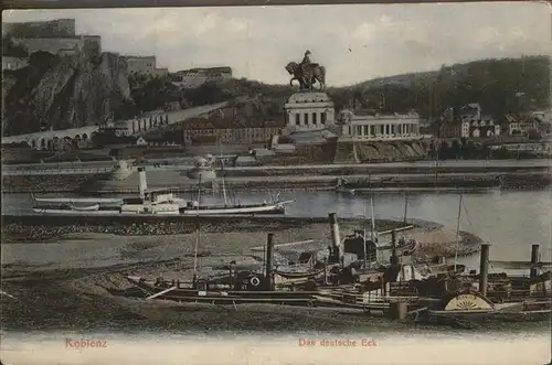 Koblenz Coblenz Denkmal Kaiser Wilhelm Deutsches Eck Festung Ehrenbreitstein Rhein Dampfer Kat. Koblenz