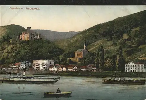 Stolzenfels Schloss mit Capellen Rhein Dampfer Kat. Koblenz