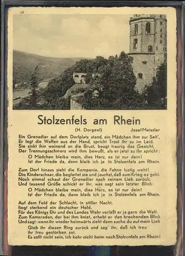 Stolzenfels Gedicht Kat. Koblenz