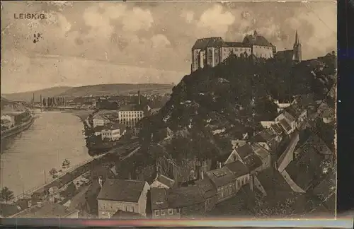 Leisnig Panorama mit Mulde und Schloss Kat. Leisnig