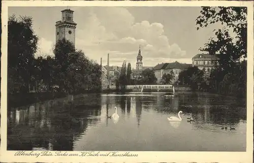 Altenburg Thueringen Partie am Kleinen Teich mit Kunstturm Kat. Altenburg