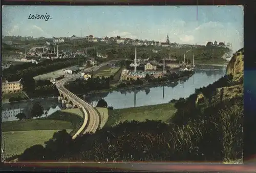 Leisnig Panorama mit Muldebruecke Kat. Leisnig