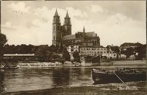 Magdeburg Sachsen Anhalt Dom Blick vom Elbe Ufer Kat. Magdeburg