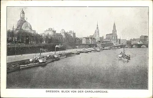 Dresden Blick von der Carolabruecke Elbe Dampfer Kirche Kat. Dresden