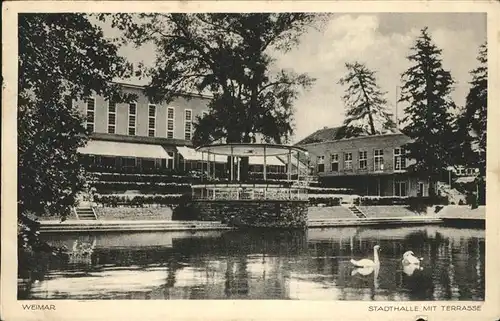 Weimar Thueringen Stadthalle mit Terrasse Teich Schwan Kat. Weimar