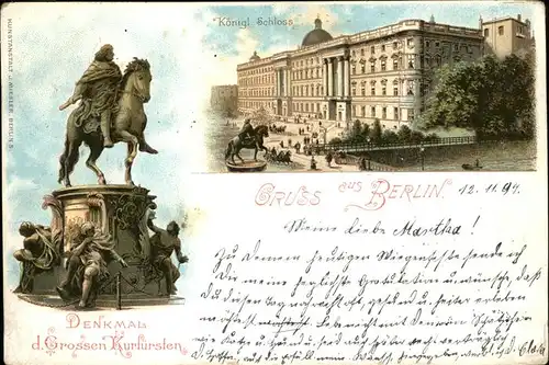 Berlin Koenigliches Schloss Denkmal der Gross Kurfuersten Kat. Berlin