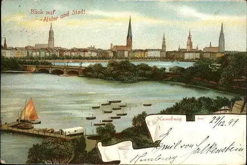 Hamburg Blick auf Alster und Stadt Landungssteg Kat. Hamburg