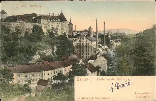 Bautzen Partie an der Spree Schloss Ortenburg Kat. Bautzen