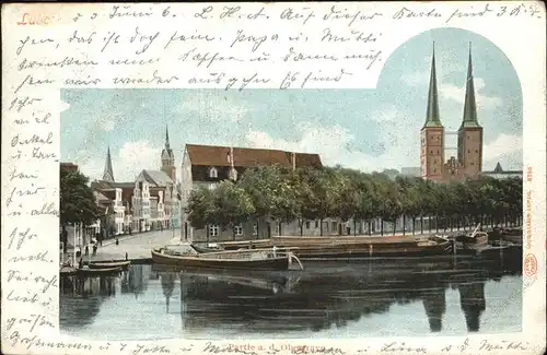 Luebeck Partie an der Obertrave Kirche Boot Kat. Luebeck