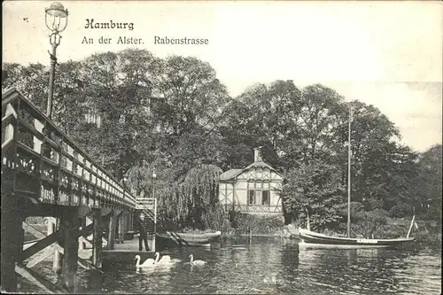 Hamburg Partie an der Alster Rabenstrasse Steg Boot Schwan Kat. Hamburg