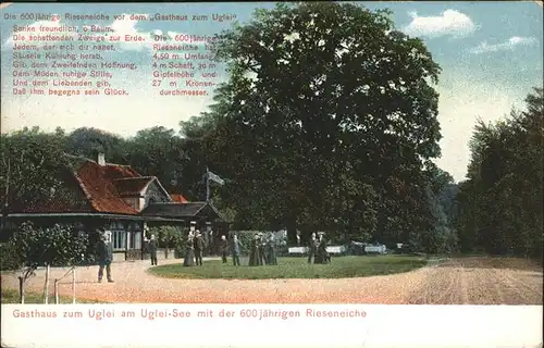 Sielbeck Holsteinische Schweiz Gasthaus zum Uglei See 600 jaehrige Rieseneiche Bahnpost Kat. Eutin