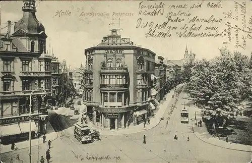 Halle Saale Leipzigerstrasse Poststrasse Strassenbahn Kat. Halle