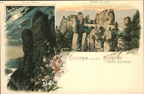 Rathen Saechsische Schweiz Bastei Felsen Bruecke Kat. Rathen Sachsen