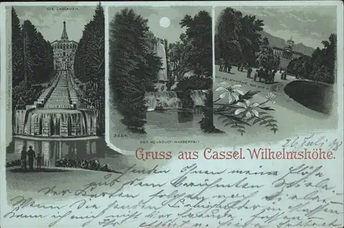 Wilhelmshoehe Kassel Cascaden Aquadukt Wasserfall Schloss im Mondschein Kat. Kassel