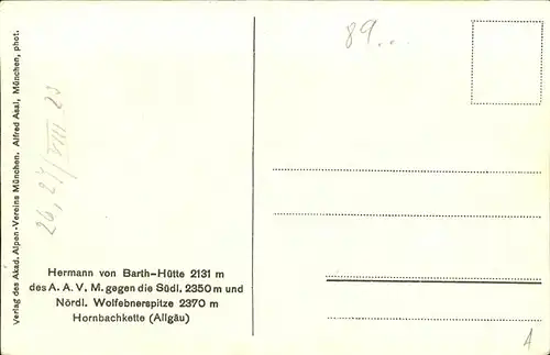 Hornbachkette Hermann Barth Huette Wolfebnerspitze Kat. Oberstdorf