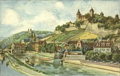 Wuerzburg Festung Marienburg mit Kaeppele Kuenstlerkarte Kat. Wuerzburg