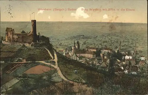 Weinheim Bergstrasse Burg Windeck Blick in Ebene Kat. Weinheim