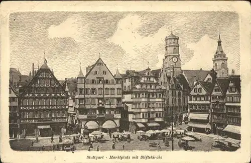 Stuttgart Marktplatz mit Stiftskirche Kat. Stuttgart