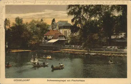 Duesseldorf Schwanenspiegel Fischerhaus Ruderboote Kat. Duesseldorf