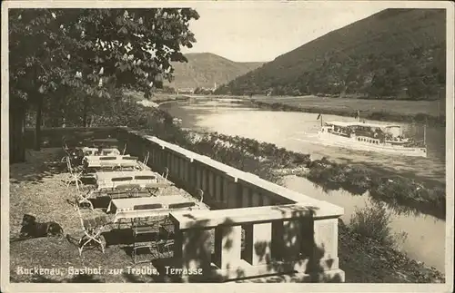 Rockenau Gasthaus Pension zur Traube Terrasse Neckar Schiff Kat. Eberbach